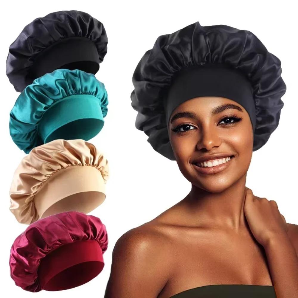 Satin Wide Brim Nightcap Silky Bonnet Hair Wrap for Sleeping Sleep Cap With Elastic Soft Band Styling Cap Hair Wrapping Caps
