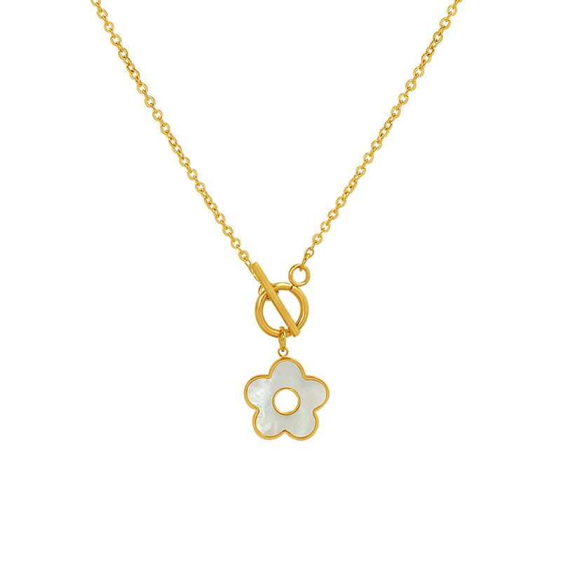 Wind Temperament Elegant Personality Cross Chain Ot Buckle Natural White Sea Shell Flower Pendant Necklace P132