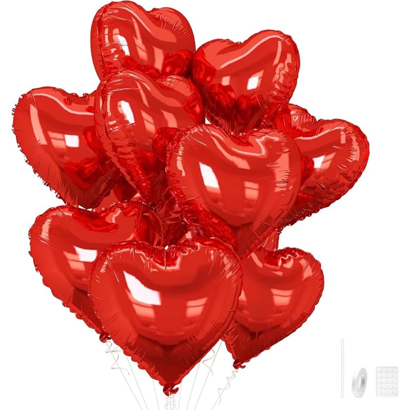 

Set of 12 18-inch Heart-Shaped Aluminum Balloons, Red, for Decorations, Birthdays, Valentine s Day, Proposals, Weddings, and Parties
