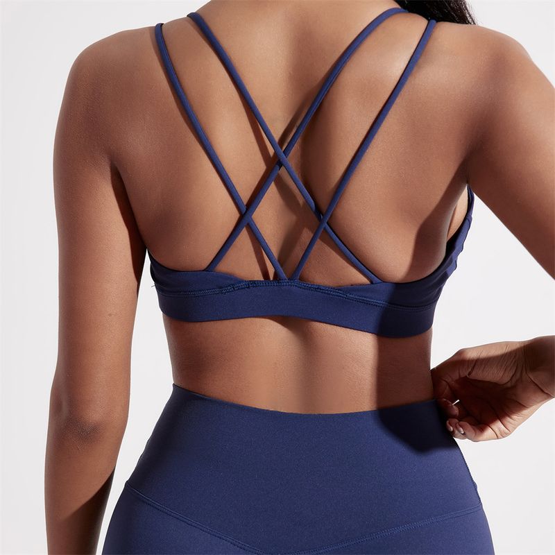 

Yoga Nude Feel Tight Quick-Drying Outer Wear Backless Bra XL(Large card size shot small) Navy blue