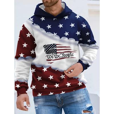Casual Men's Hoodie American Flag Print Long Sleeved Hoodie Pattern Men's Clothing Hip-Hop Tees Top Oversized Sweatshirt