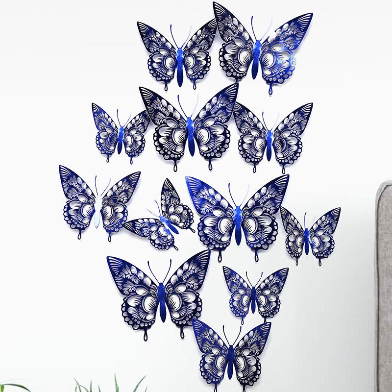 12 Pieces Colorful Butterfly Wall Stickers Set 10 Colors Hollow Cut Out DIY Pearl Paper Simulation Decor for Home Room