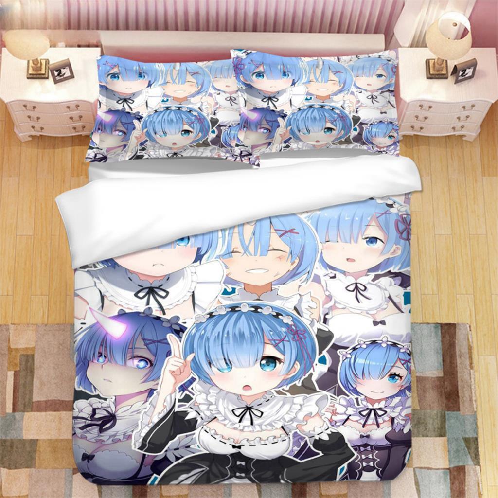Japanese Anime Kawaii Ram Rem 3D Printed Bedding Set Duvet Covers Pillowcases Comforter Bedding Set Bedclothes Duvet Cover