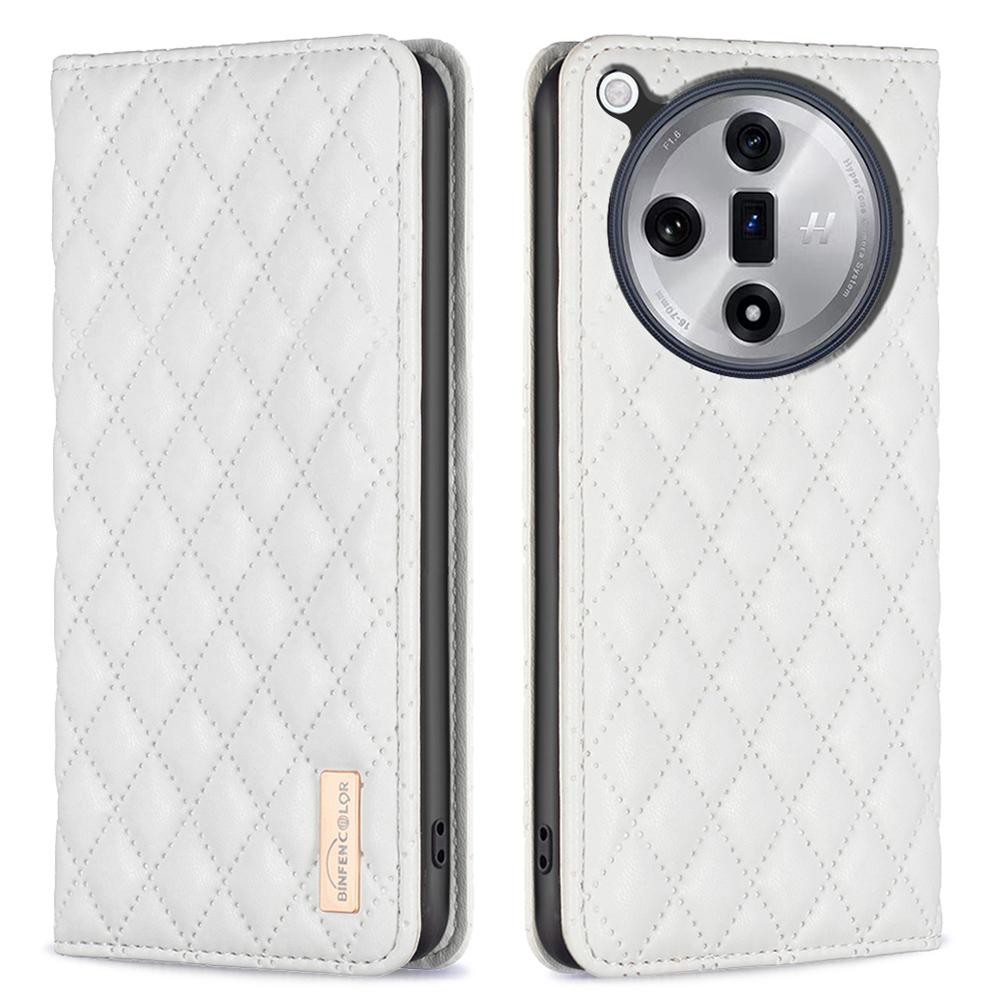 BINFEN COLOR BF Style-16 For Oppo Find X7 Ultra Phone Case Rhombus Grid Cover Card Holder B
