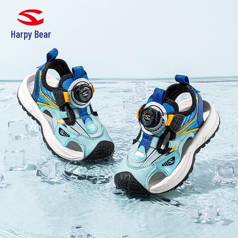 Happy Bear Kids' Sandals: Summer Closed-Toe with Rotating Button - Wear-Resistant Beach Shoes for Boys & Girls