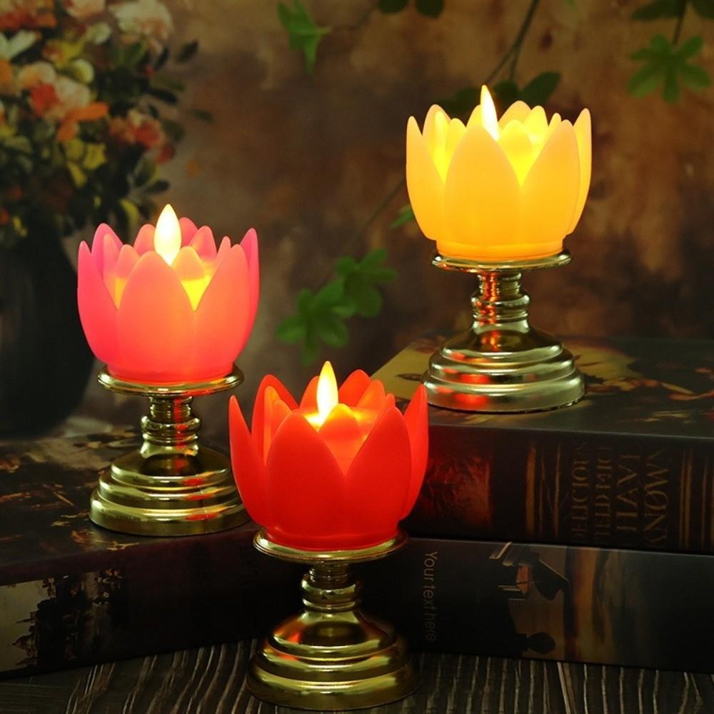 Prayer Lotus Lamp Long-lasting Light Simulated Candlestick LED Candle Lamp  Buddhist Decoration