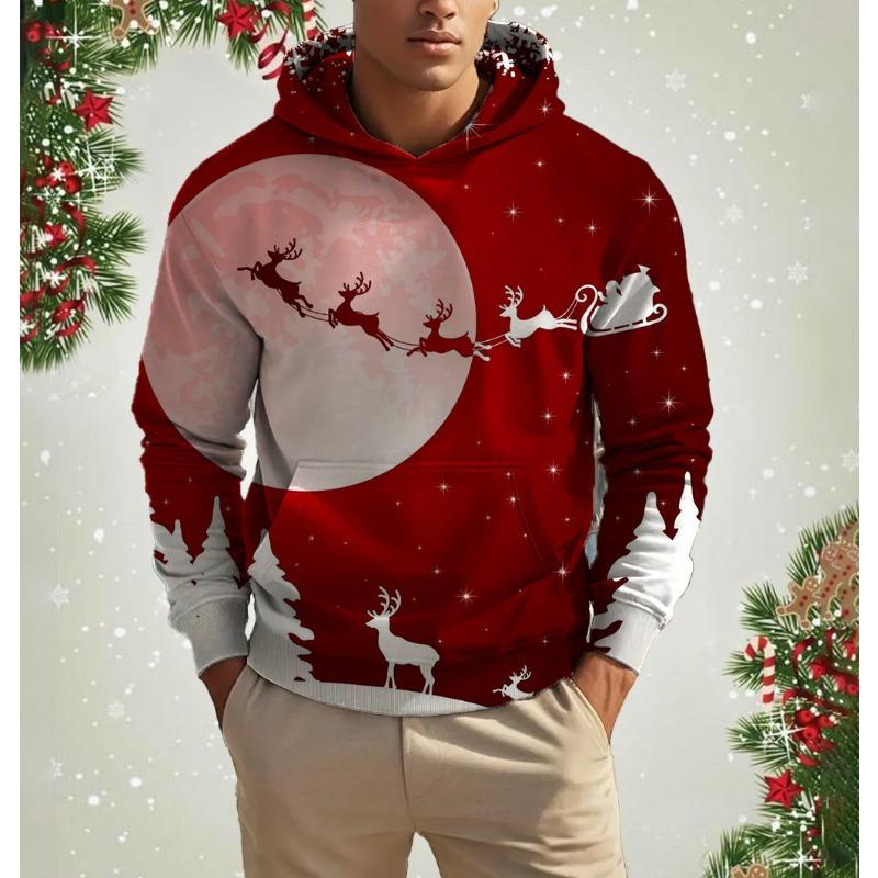 Men's 3D Print Christmas Graphic Hoodie Cute Santa Claus Pattern Loose Casual Comfortable Clothes Harajuku Style Kids Pullover