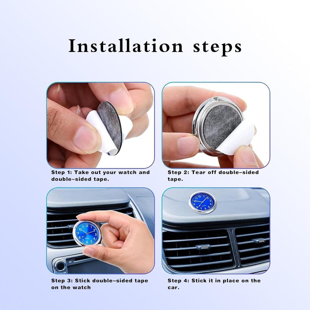 2 PCS Mini Car Clock for Dashboard, 1.5In Durable Metal Vehicle Luminous Clock with Adhesive, Universal Decorative Automotive Watch Accessories for