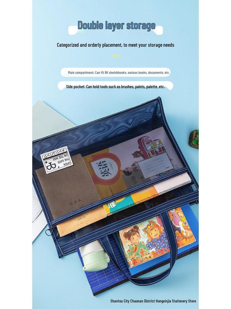 A3 Art Tote: Large Capacity Transparent Sketchbook Bag with 8K Drawing Space, Customizable Text/Logo Option
