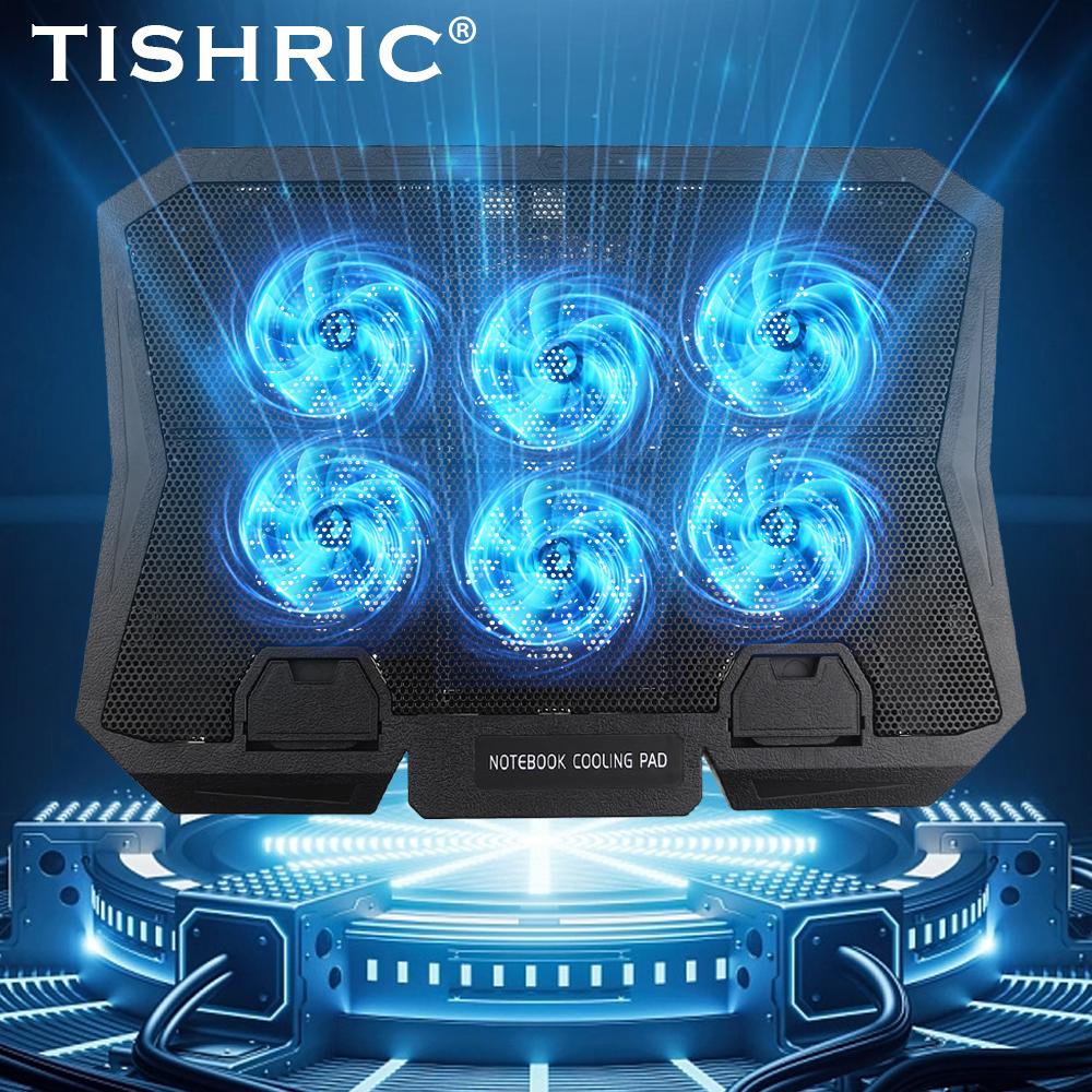 TISHRIC Gaming Laptop Cooler Six Fan Adjustable wind speed Two USB Port  2200RPM Laptop Cooling Pad Notebook Stand For Laptop Laptop Cooler