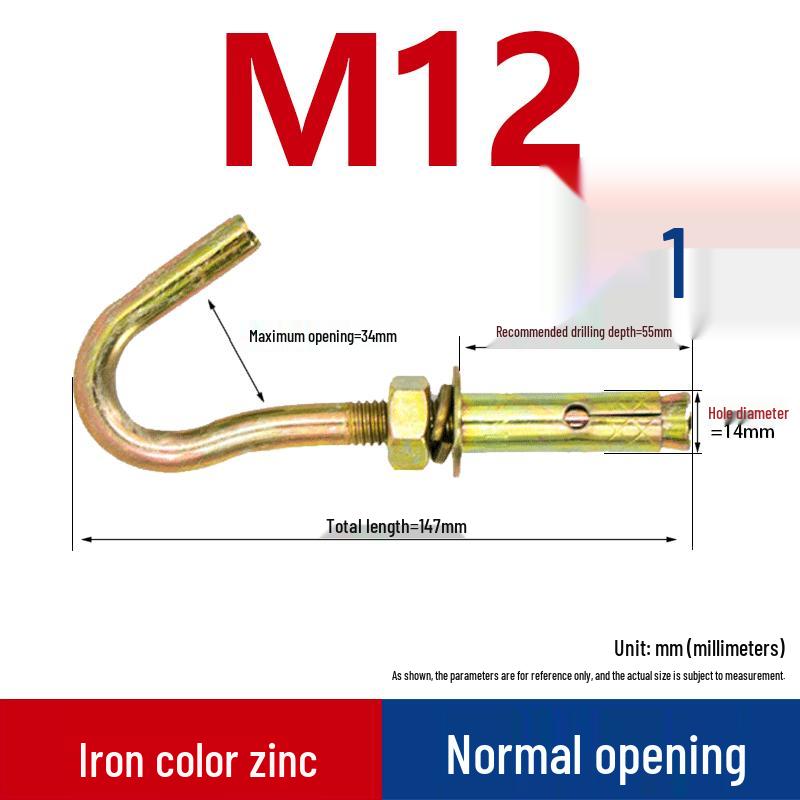 Color-Plated Zinc Expansion Ceiling Hook for Fans and Lights - M6/M8/M10/M12 Bolts