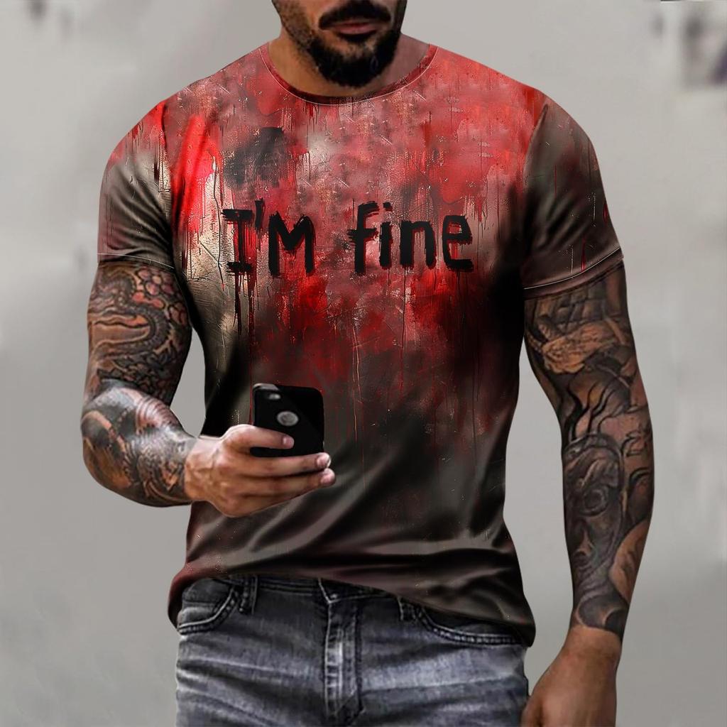 Chemise décontractée à manches courtes et col rond pour homme avec imprimé Halloween