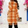 Women Plus Size Criss Cross V Neck Long Sleeve Leaf Print Bodycon Mini Dress