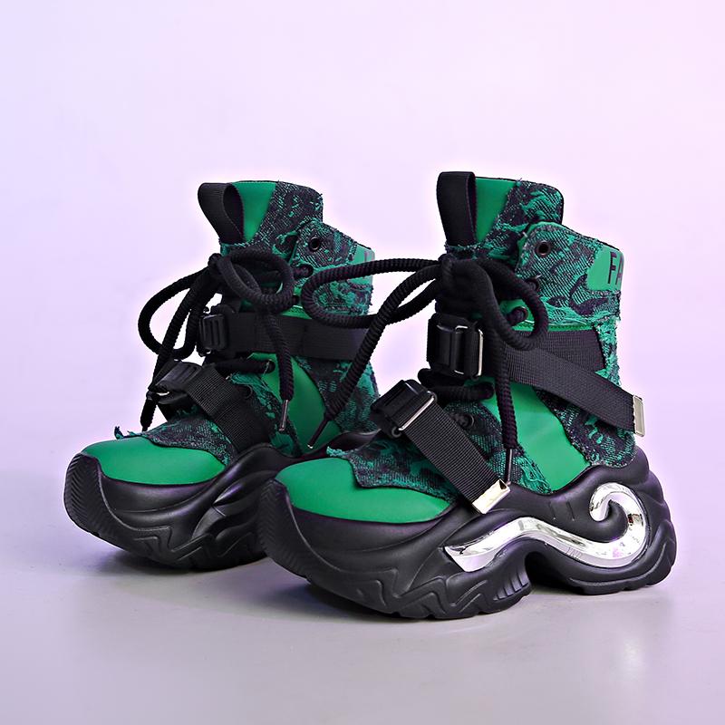 Fashion Winter Chunky Boots For Women Thick Plush Warm Snow Ankle Boots 8CM Wedges Leather High Platform Sneakers Woman Motorcycle Shoes