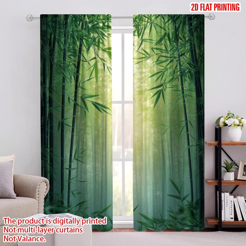 2pcs,2D Plane Printing Minimalist Curtains Bamboo Serenity (2) Polyester Fabric (without Rod) Decorations For Home Use for