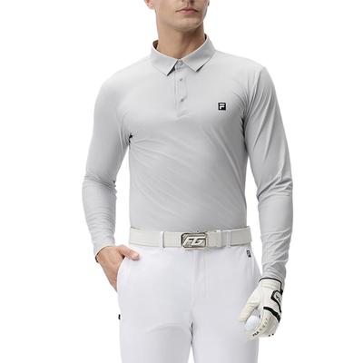 Unifarbenes Golf Langarm Poloshirt Herren Oberteile Misty-Gray A11M435201FGY