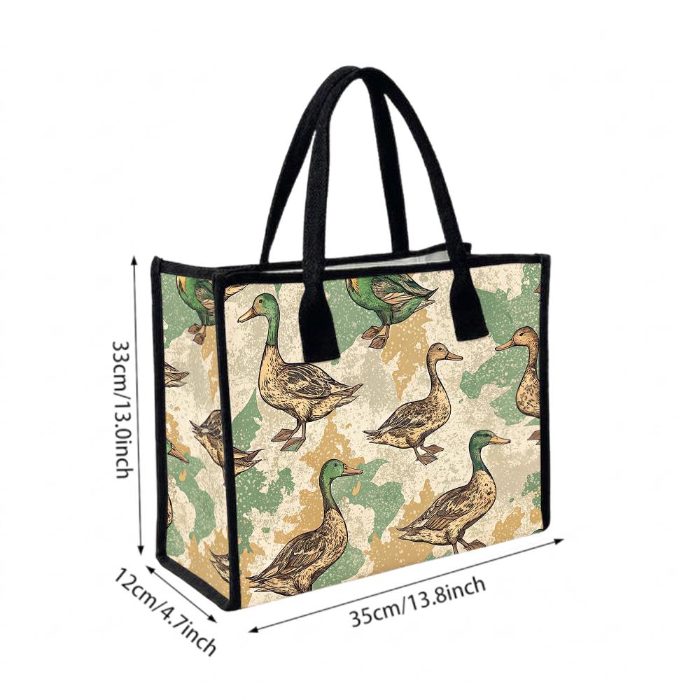Vintage Duck Print Tote Bag Fashion Casual Large Capacity Handbag for Outdoor Shopping Travel Daily Use
