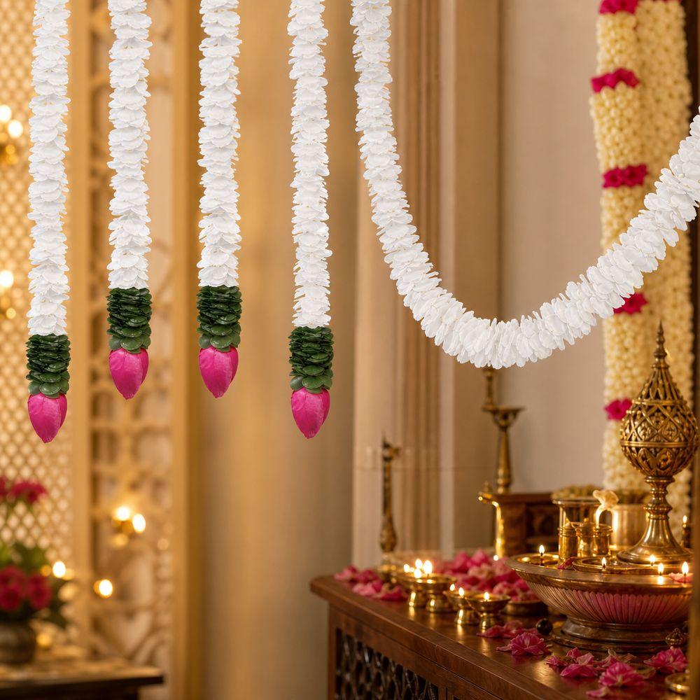 1/3Pcs White Floral Artificial Jasmine Garland Plastic Lotus Bud Garland Wedding Decor