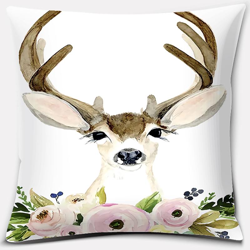 Christmas Deer Pattern Pillowcase Square Pillowcase Home Office Decoration Pillowcase