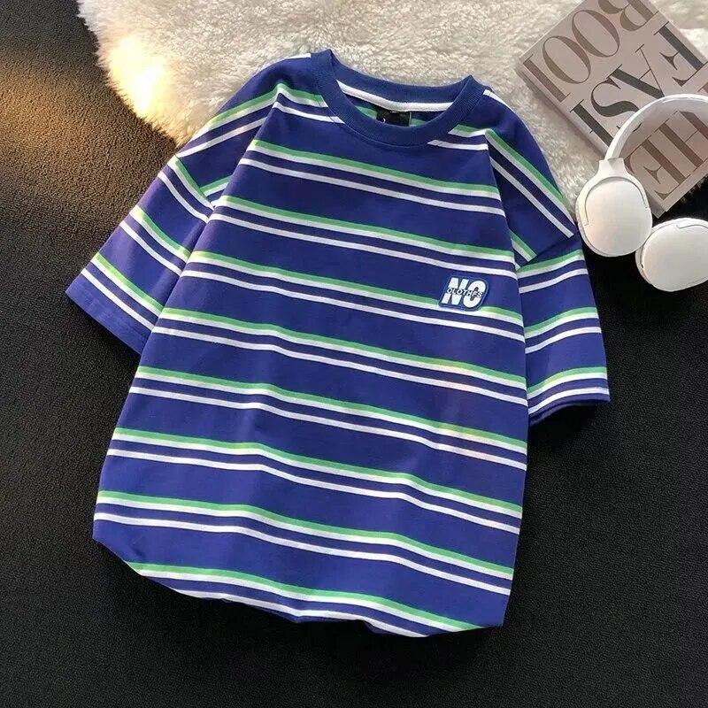 2025 Sommer neues Streifen Grafik T-Shirt für Damen Mode Tops weiß blau Damen T-Shirt Harajuku UNISEX Lässige Streetwear T-Shirts y2k Top