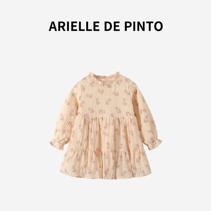 French Arielle De Pinto Girls  Sweet Little Floral Chiffon Dress, Autumn Fashion Dress for Girls Dress 90