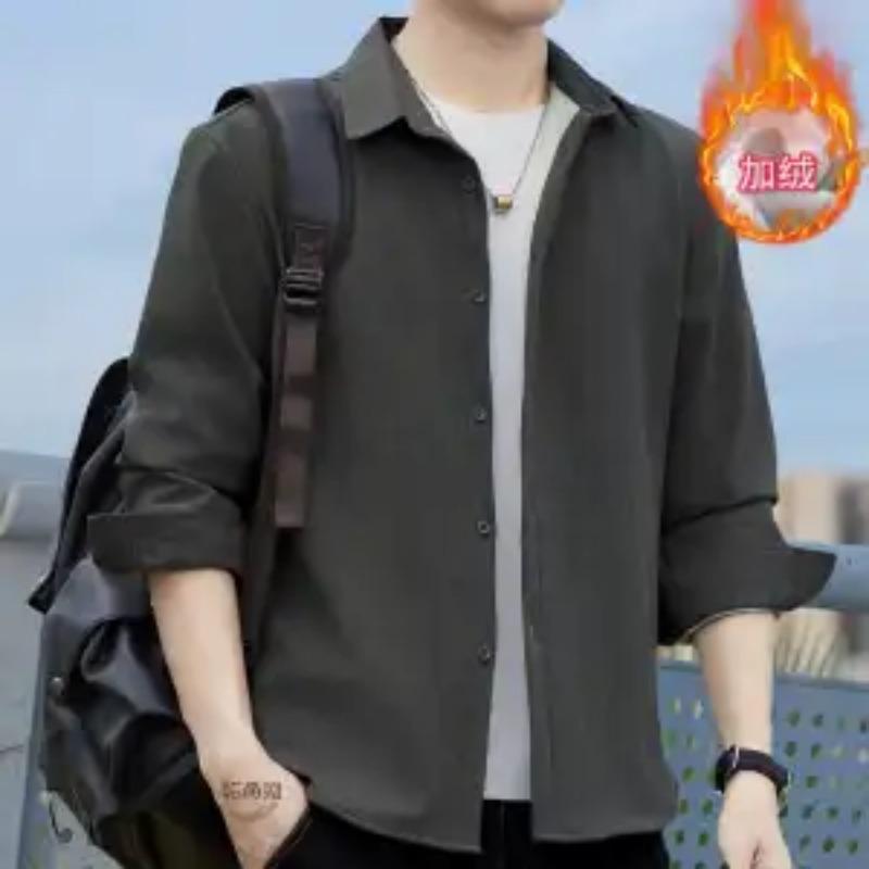 Neues Langarm-Samt-Verdicktes Warmes Hemd Herren Einfarbig Trendiges Freizeit-Hemd