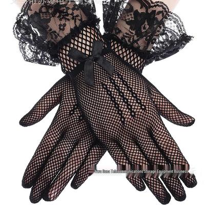 Bridal Fishnet Lace Gloves with Bowknot for Wedding, Prom, and Performance