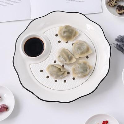Double-Layer Ceramic Dumpling Plate with Vinegar Dish - Creative Round Tableware