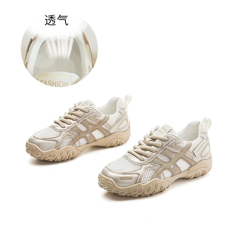 Leather Dad Shoes Women's 2025 Summer New Thick-soled Retro Ethnic Style Forrest Gump Shoes Women's Casual Mesh Sneakers
