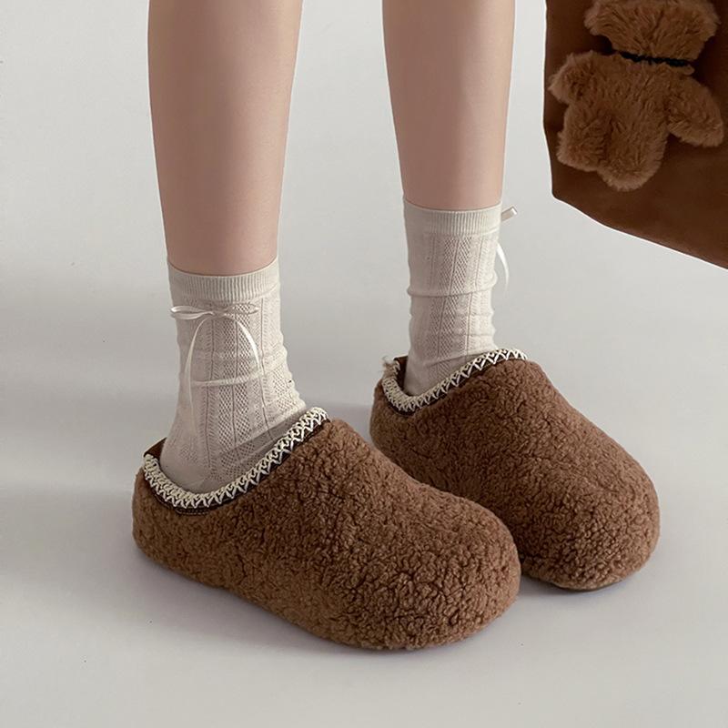 Simple wind soft bottom non-slip home indoor thick bottom bag head drag women's autumn retro wind casual exquisite lace cotton drag