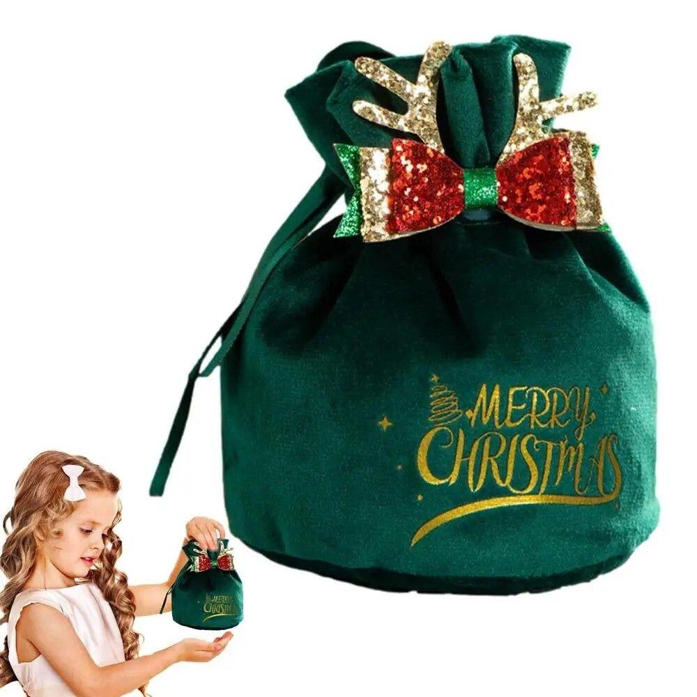 Antlers Christmas Candy Bag Santa Claus Gift Drawstring Pouch Christmas Decoration
