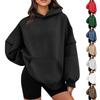 Women's Casual Oversized Solid-Color Pocket Long-Sleeve Hooded Sweatshirt