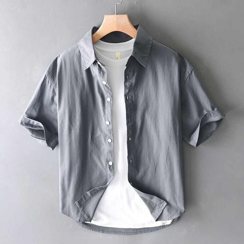 Summer American Casual Short-Sleeved Shirt for Men, Loose Fit for Big and Tall Guys, Plus Size Work Shirt Jacket, Washed Pure Cotton