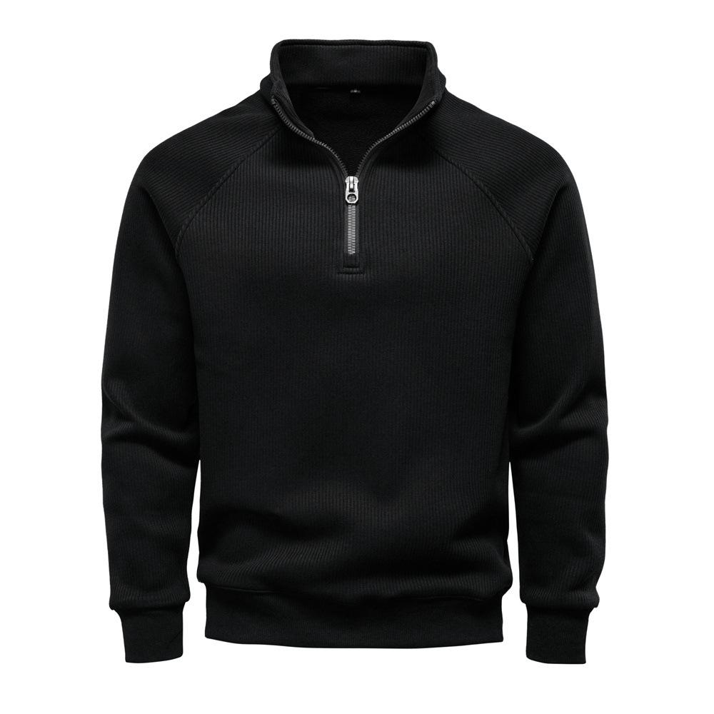 Men's Fleece Sweatshirt Long Sleeve Turtleneck Pullover Quarter Zipper Up Stand Collar Winter Fall Sweat Shirts for Men Texture Loose Pullover Tops