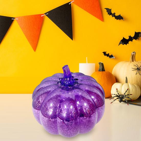 LED Glass Pumpkin Lantern with Smart Timer 10 Warm LEDs