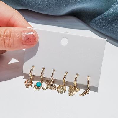 6 Pieces/set 925 Sterling Silver Elephant Leopard Owl Leaves Hoop Earrings Set for Women Creative Mashup Style Jewelry