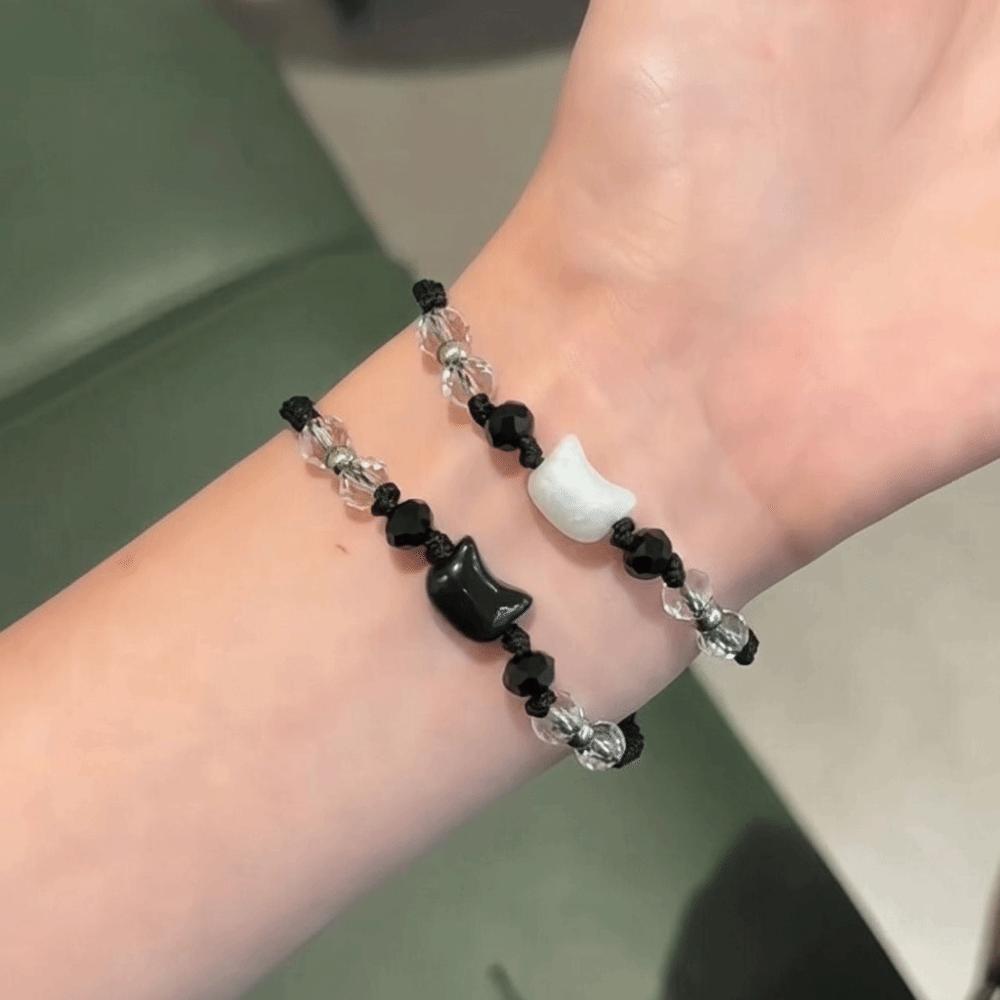 Cute Couple Bracelet Moonstone Obsidian Cat Bracelet Fashion Rabbit Woven Bracelet  Party Jewelry