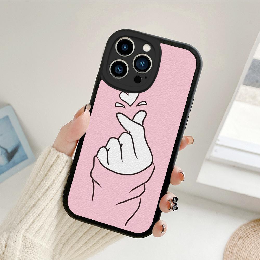 For Iphone 14 Fingertip Love Phone Case for Iphone 14 13 11 12 Pro MAX 13 12 MiNi 7 8 14 Plus X XS XR Lambskin Protective Covers