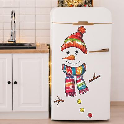Fun-f344 Sciarpa Colorata Pelliccia Pupazzo di Neve di Natale Adesivo per Frigorifero Cucina Sala da Pranzo Adesivi Decorativi per l'Abbellimento