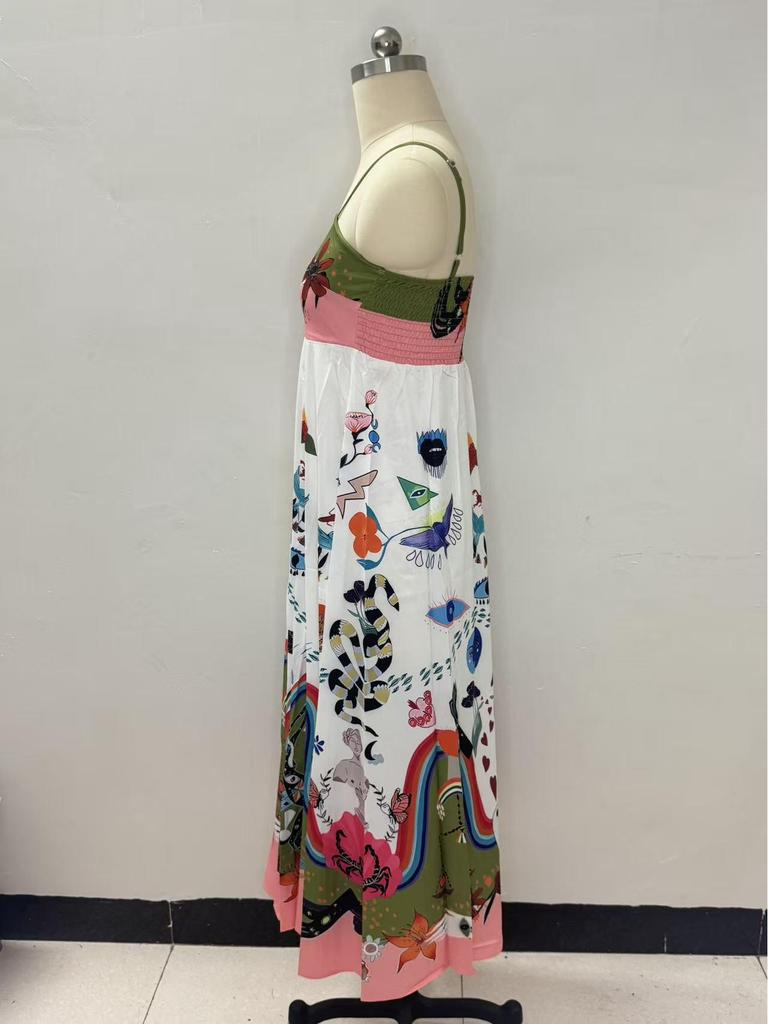 2026 Modern Style Women's Sleeveless High-Waisted Printed Camisole Dress - Casual and Commute Wear