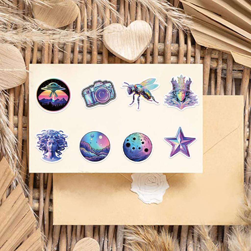 50pcs Cartoon Holographic Laser Aesthetic Stickers Waterproof Graffiti Decals For Water Bottle Luggage Laptop Phone