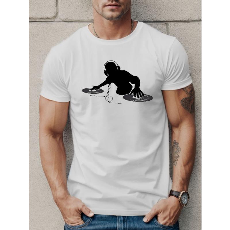 

European sizes Men s DJ-Inspired Graphic Tee - Casual Short Sleeve, Breathable, Summer T-Shirt with Geometric Design 4XL білий