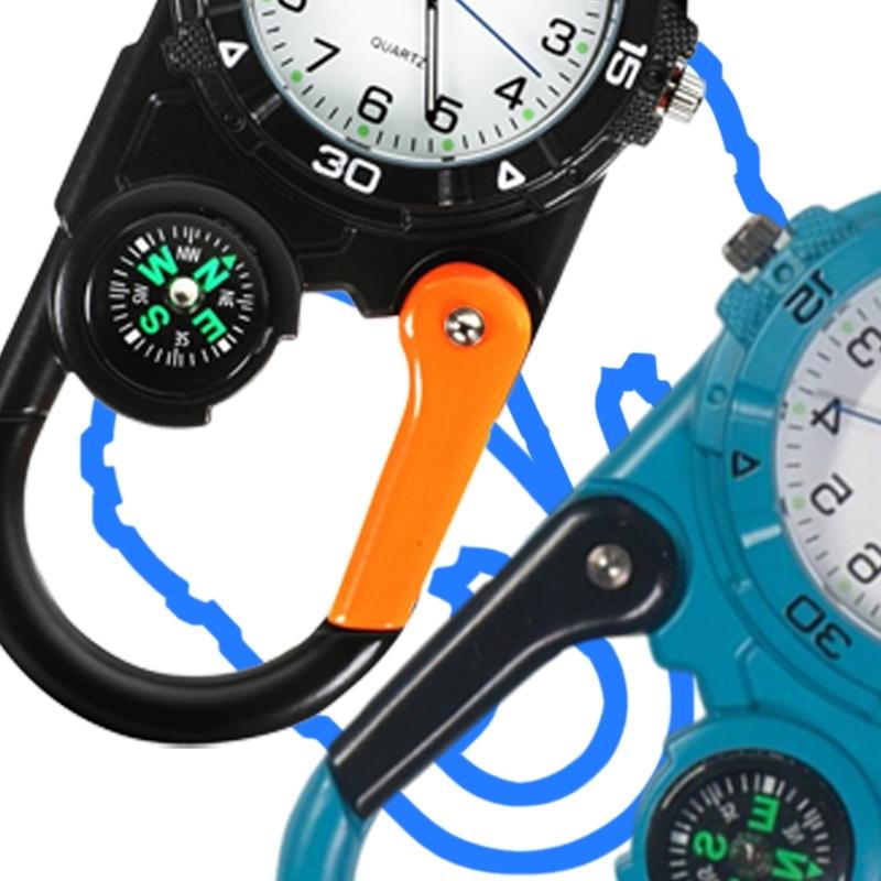 Orologio con Fibbia da Escursionismo Clip da Cintura Portatile Orologio da Tasca Bussola Moschettone per Zaino Sport Outdoor Alpinismo