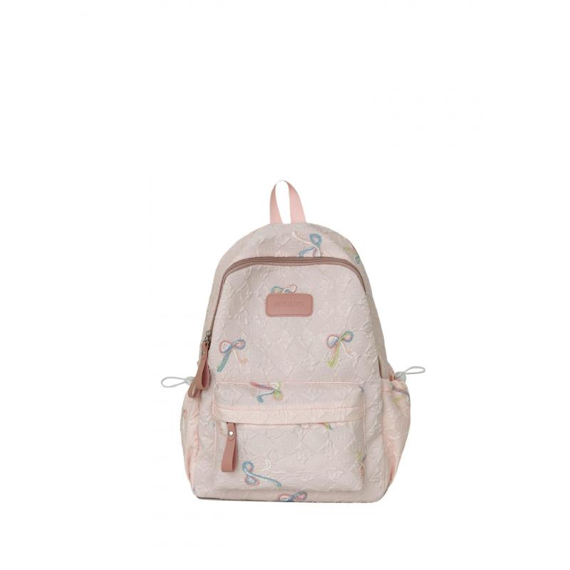 

Летний Новый Свежий Милый Рюкзак для Студента Средней Школы для Улицы с Рубчиком и Бантом Высокой Ценности Big(30*15*42cm) розовый