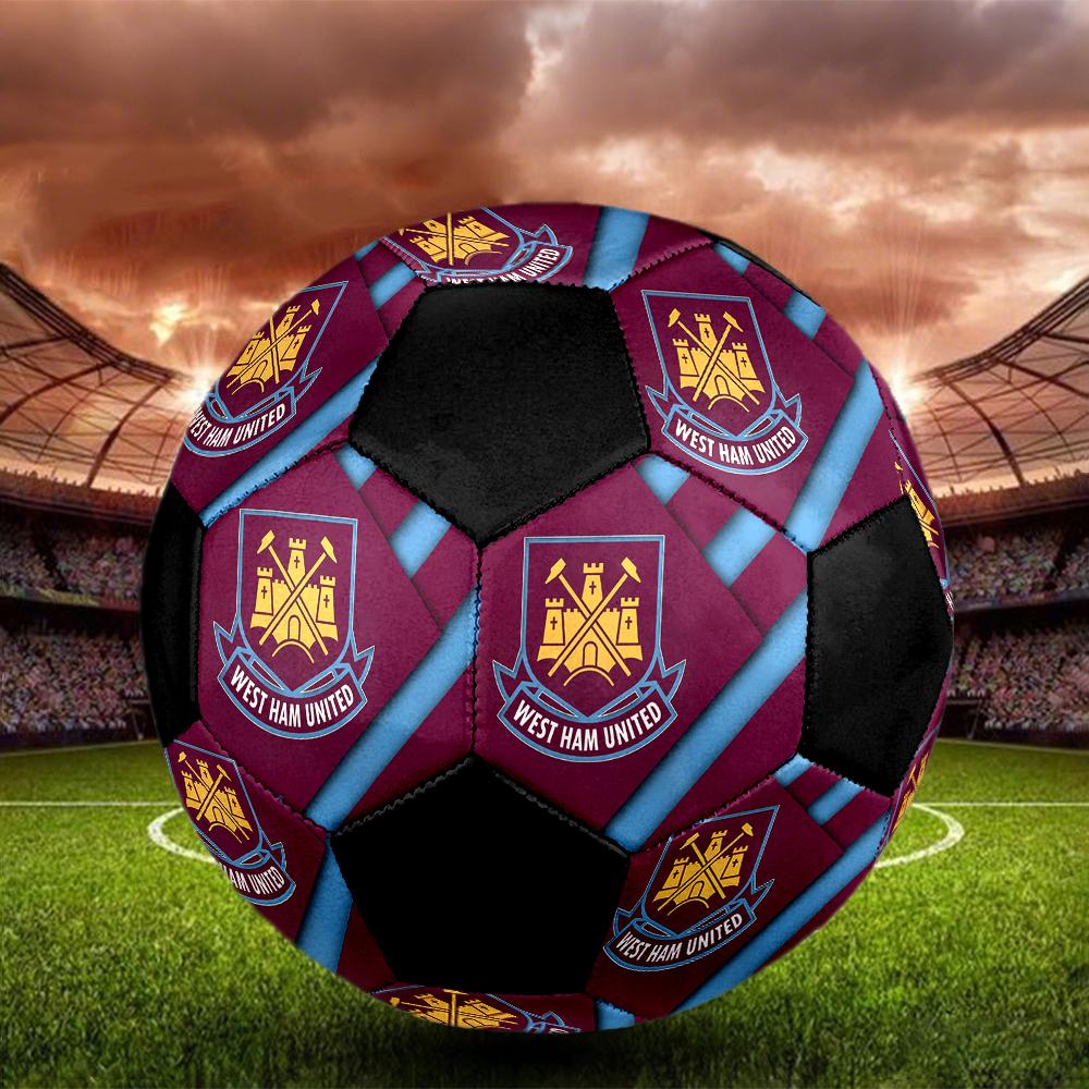 SIZE 5 West Ham United FC Soccer Ball Colorful All Ages Machine Stitched PVC Competition Ready Durable High-Bounce