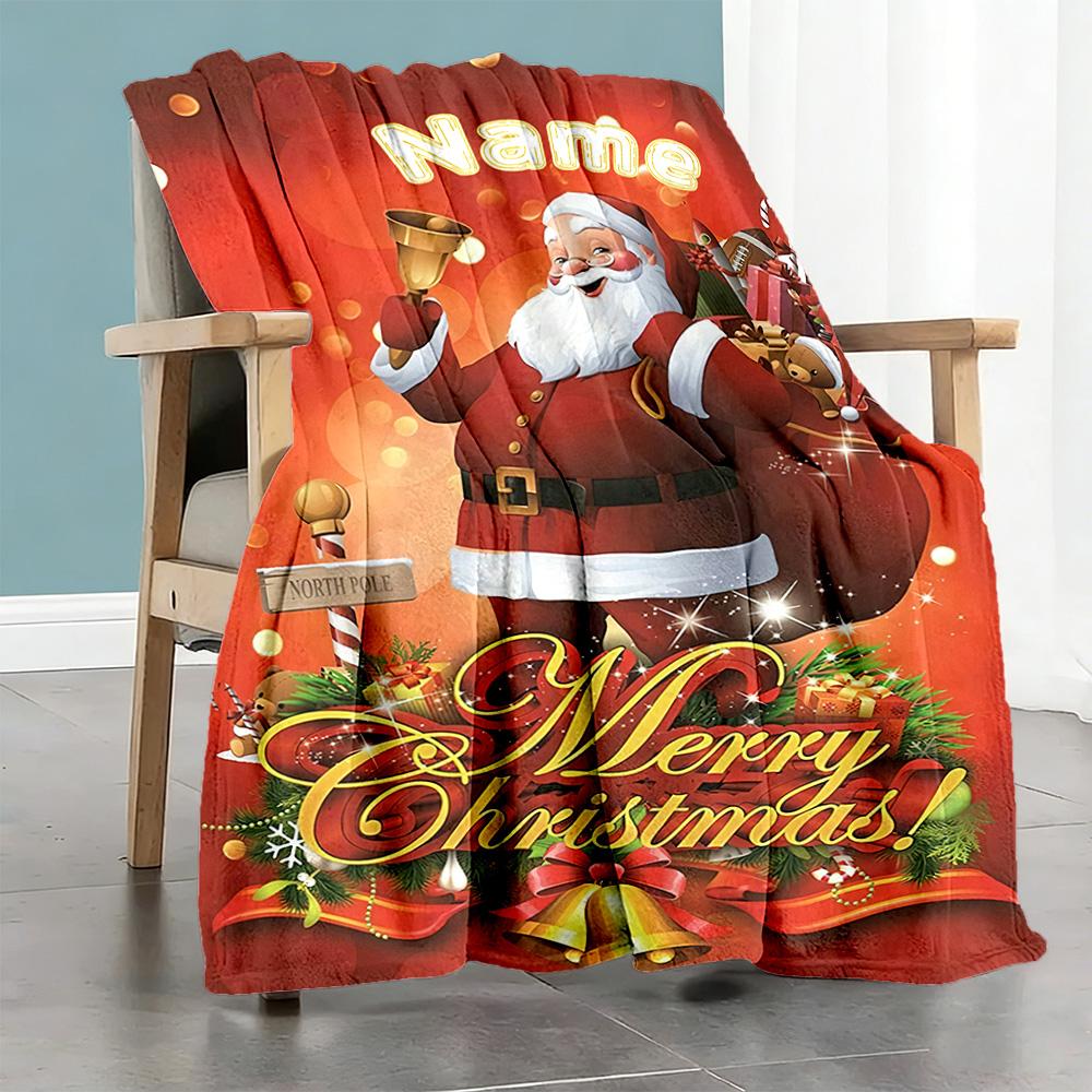 Happy Christmas Personalized Name Blanket Cozy Customizable Blanket Soft & Cozy Perfect for Livingroom Home Decor Picnics Seaside Ideal for All Season