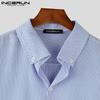 INCERUN Men Lapel Long Sleeve Striped Print Shirts Semi-Sheer Texture Tops