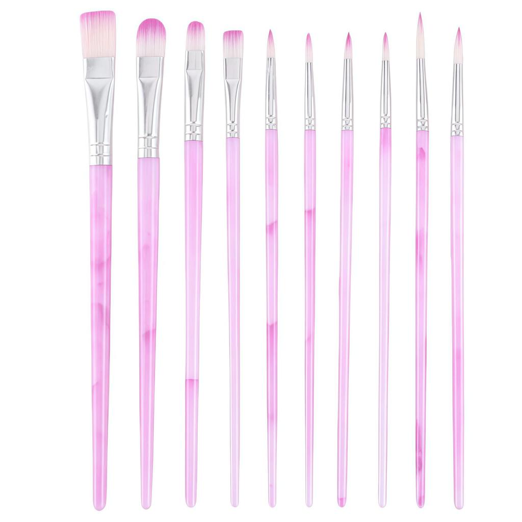 10-Piece Nylon Bristle Paint Brush Set for Watercolor, Oil, Acrylic, and Ink Wash Art