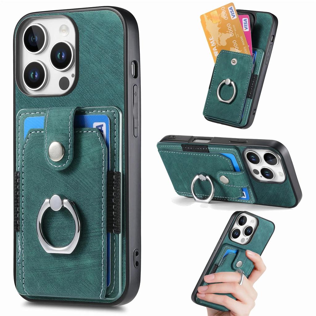 Ring Wallet with Card Holder Kickstand Leather Case For iPhone 16 15 Pro Max Plus SE 2025 Cover