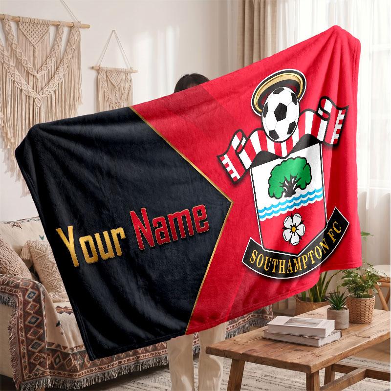 Southampton FC Personalisierte Fleecedecke Mit Fußballlogo, Individueller Name Text Weich Warm Heimdecke